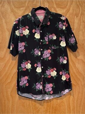 7 Diamonds Black Short-Sleeve Floral Button-Down Shirt